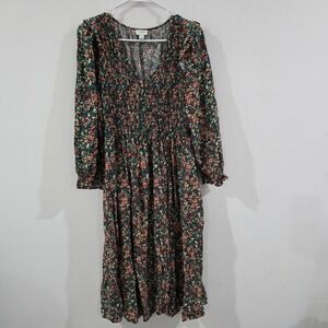 J Crew Womens Floral Midi Dress Size Medium Dainty Smocked Cottage